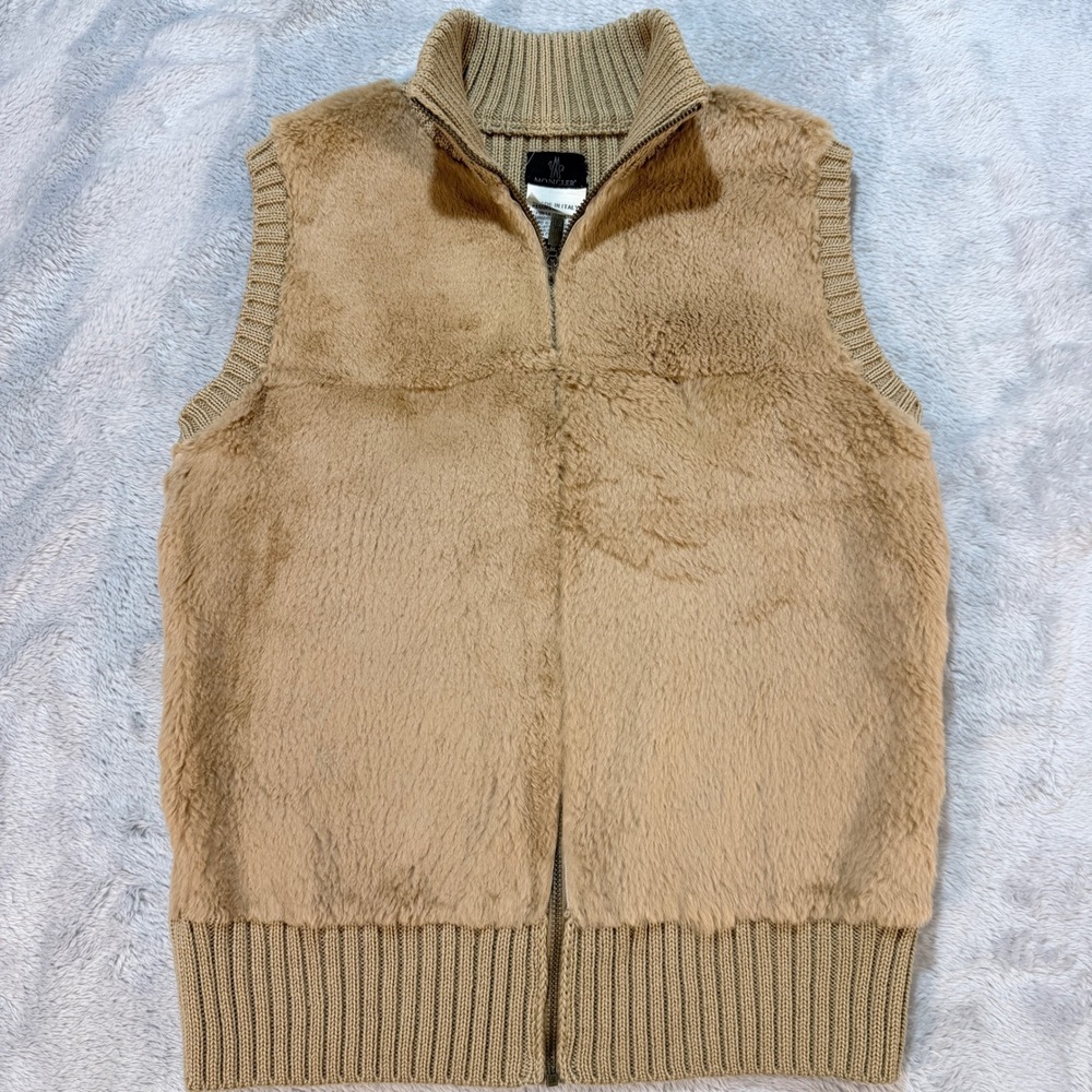 Vintage Moncler Rabbit Fur & Wool Zip Vest Tan‎ Made in Italy Luxury Men Women